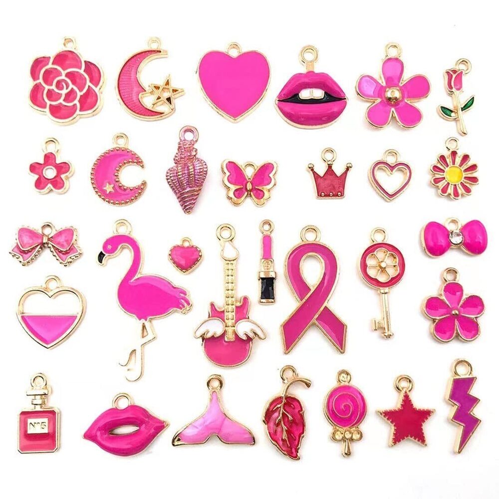 1808 30pcs Mixed Charm Flower Lips Butterfly Crown Guitar Scarf Key